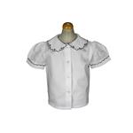 Camisa de algodón piqué Puff M / C con perfil de cuello y mangas con bordado - Nonna Magali