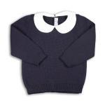 Merino wool sweater open on the back with buttons round collar in piqué cotton - Magia di Nonna